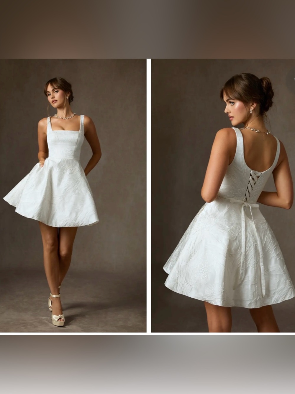 Azazie Regina Diamond White A-Line Floral Jacquard Mini Dress Plus Sz 26 Bridal